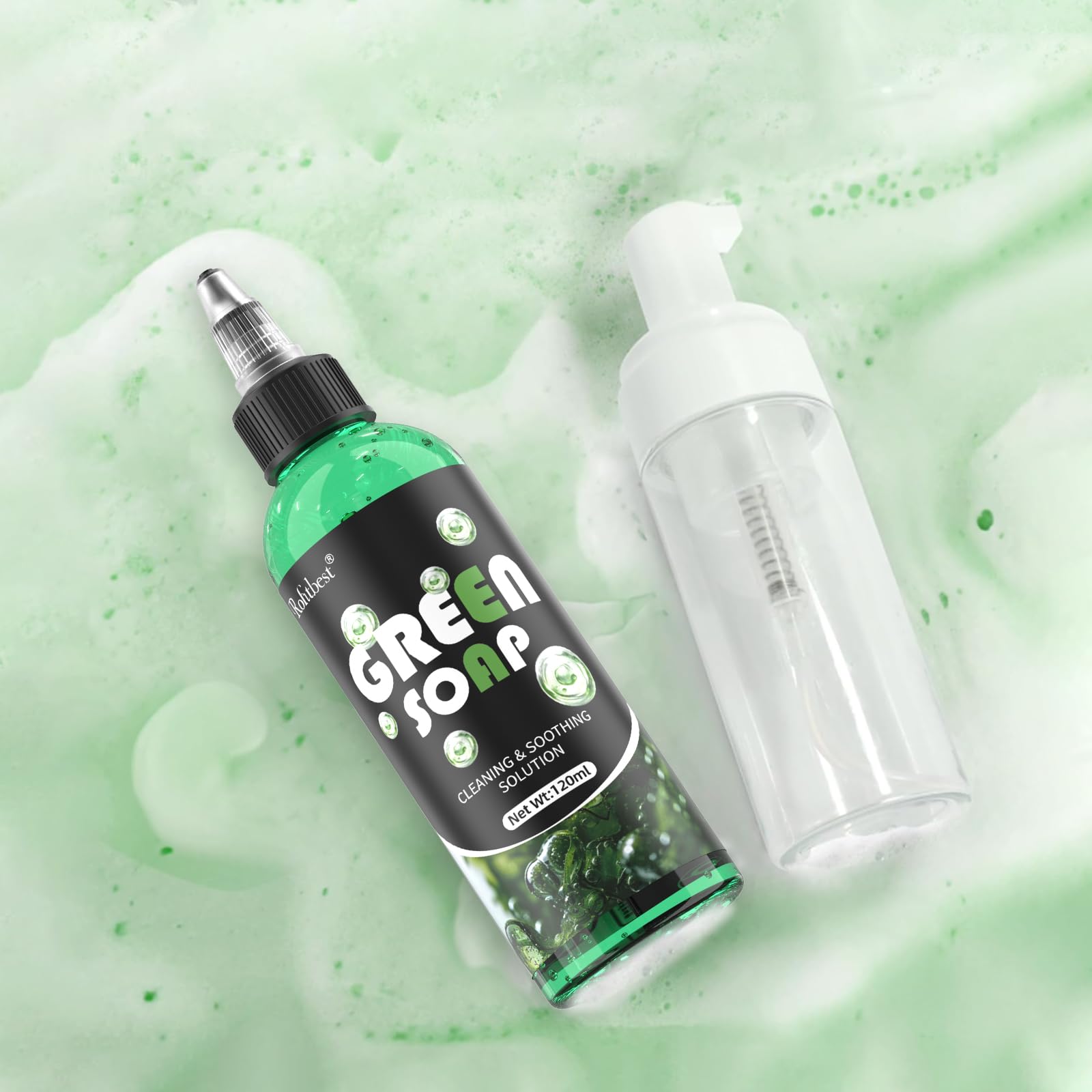 Rofitbest jabon verde para tatuajes, espuma lista para aplicar.