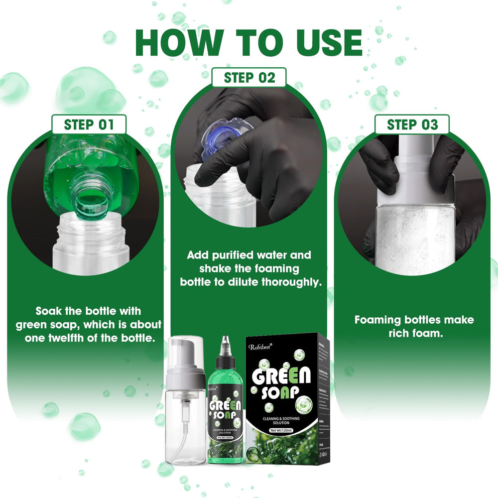 Rofitbest jabon verde para tatuajes, uso suave para piel sensible.