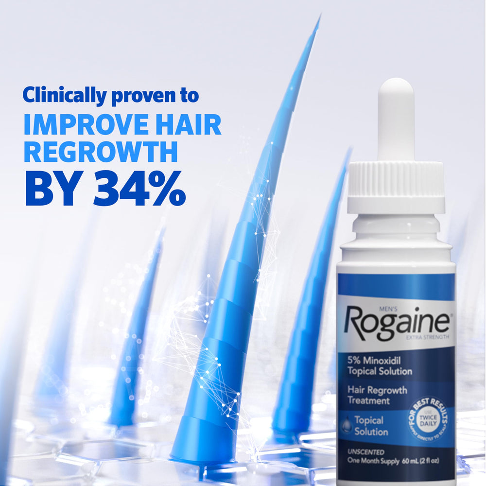 Rogaine Minoxidil 5% para uso diario en el cuero cabelludo.