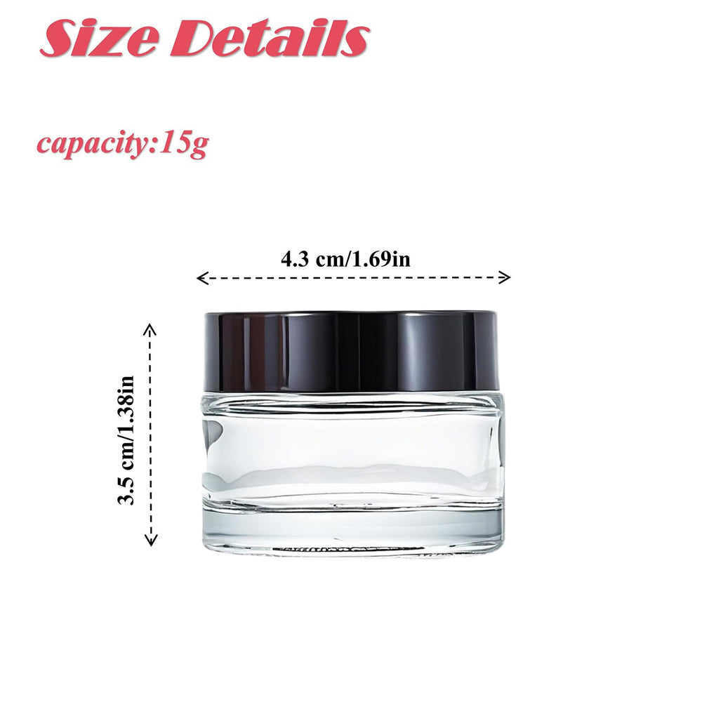 ROHIJALE frascos de vidrio claros de 15 ml con tapa negra, perfectos para cosméticos de viaje.