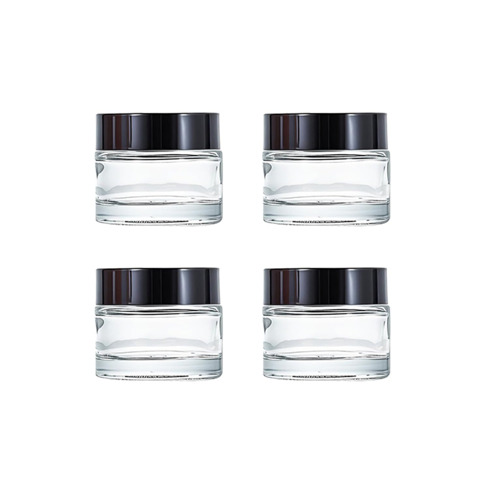 ROHIJALE frascos de vidrio claros de 15 ml con tapa negra, ideales para bálsamos pequeños.