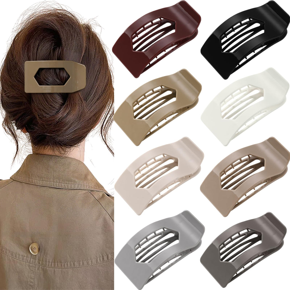 Rokateam clip plano negro, sujección estable para uso diario en cabello grueso