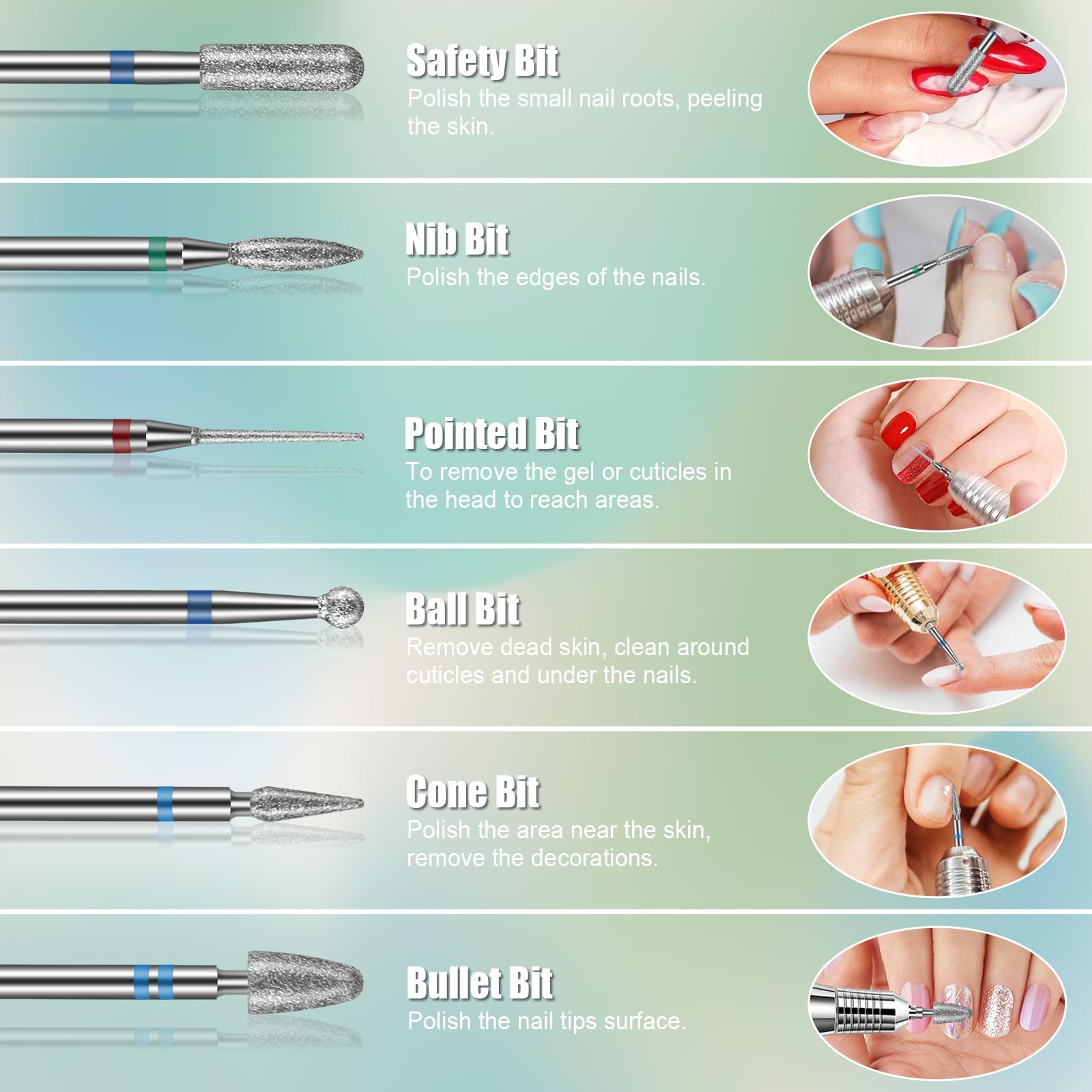 Rolokit fresas de diamante para uñas, rendimiento duradero y limpieza precisa.