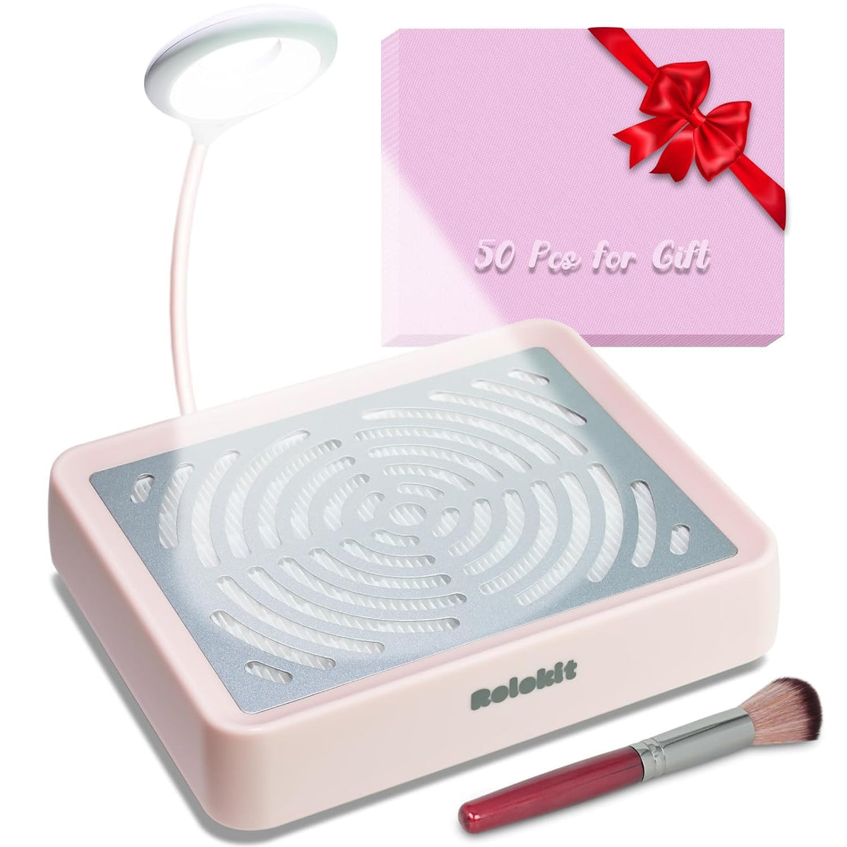 Rolokit collecteur poussière pour ongles avec lampe intégrée, améliore la visibilité du travail.