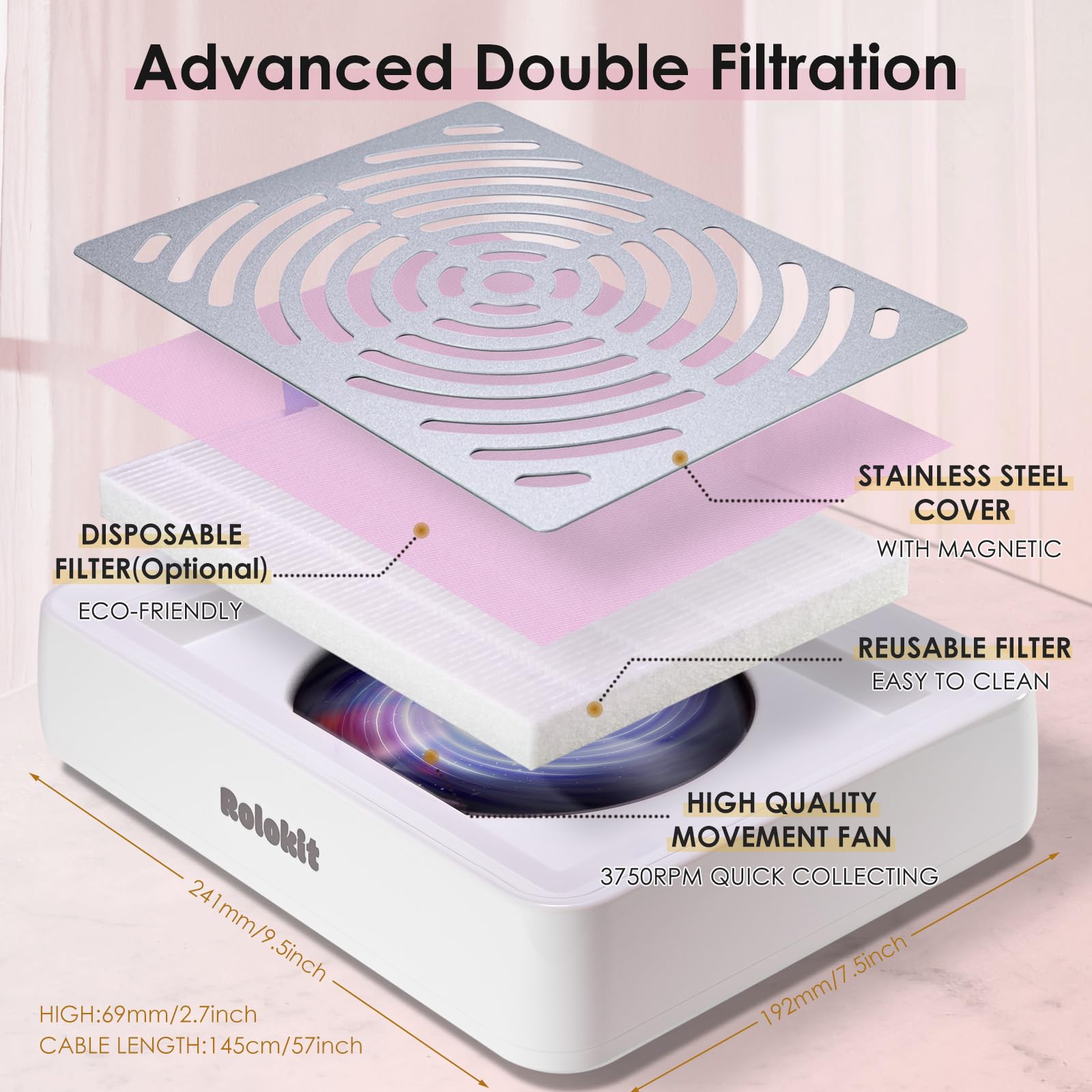 Rolokit filtre réutilisable et brosse, nettoyage rapide et réduction des déchets.