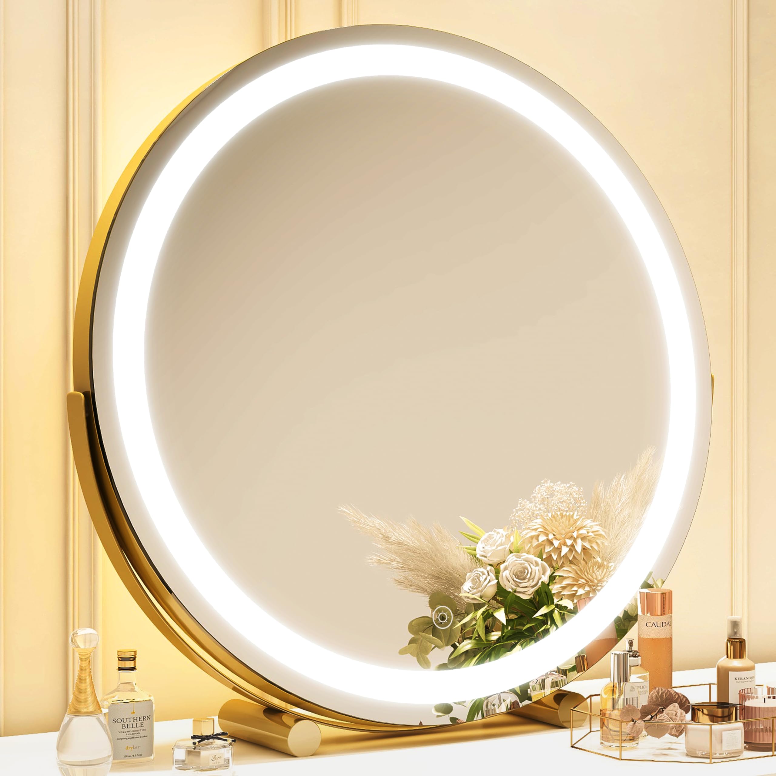 ROLOVE espejo maquillaje dorado 18 pulgadas con luz LED para visibilidad clara al maquillaje