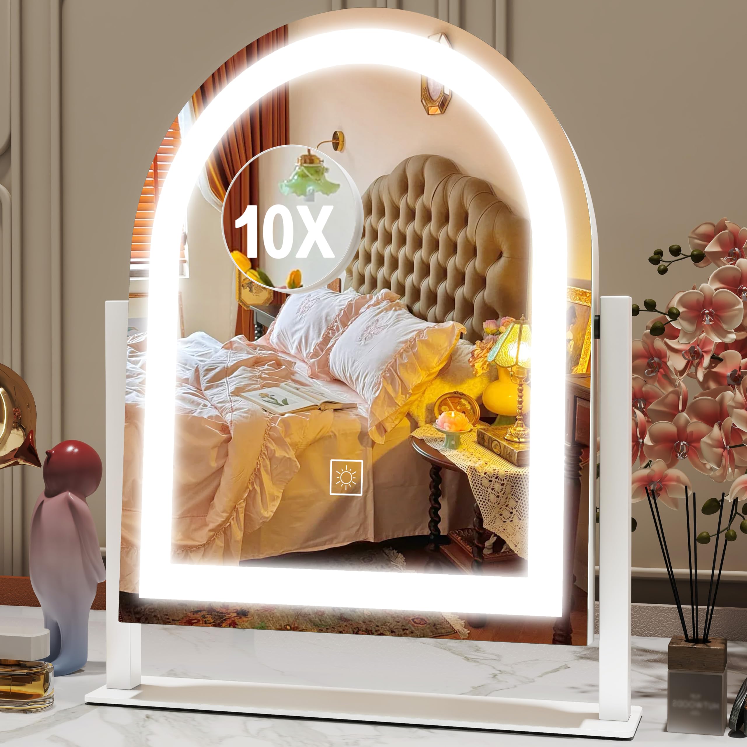 ROLOVE Espejo de maquillaje iluminado con 3 tonos para ver detalles con claridad