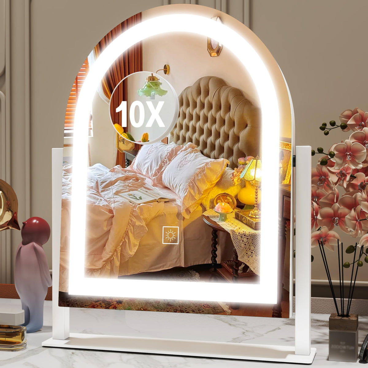 ROLOVE Espejo de maquillaje iluminado con 3 tonos para ver detalles con claridad