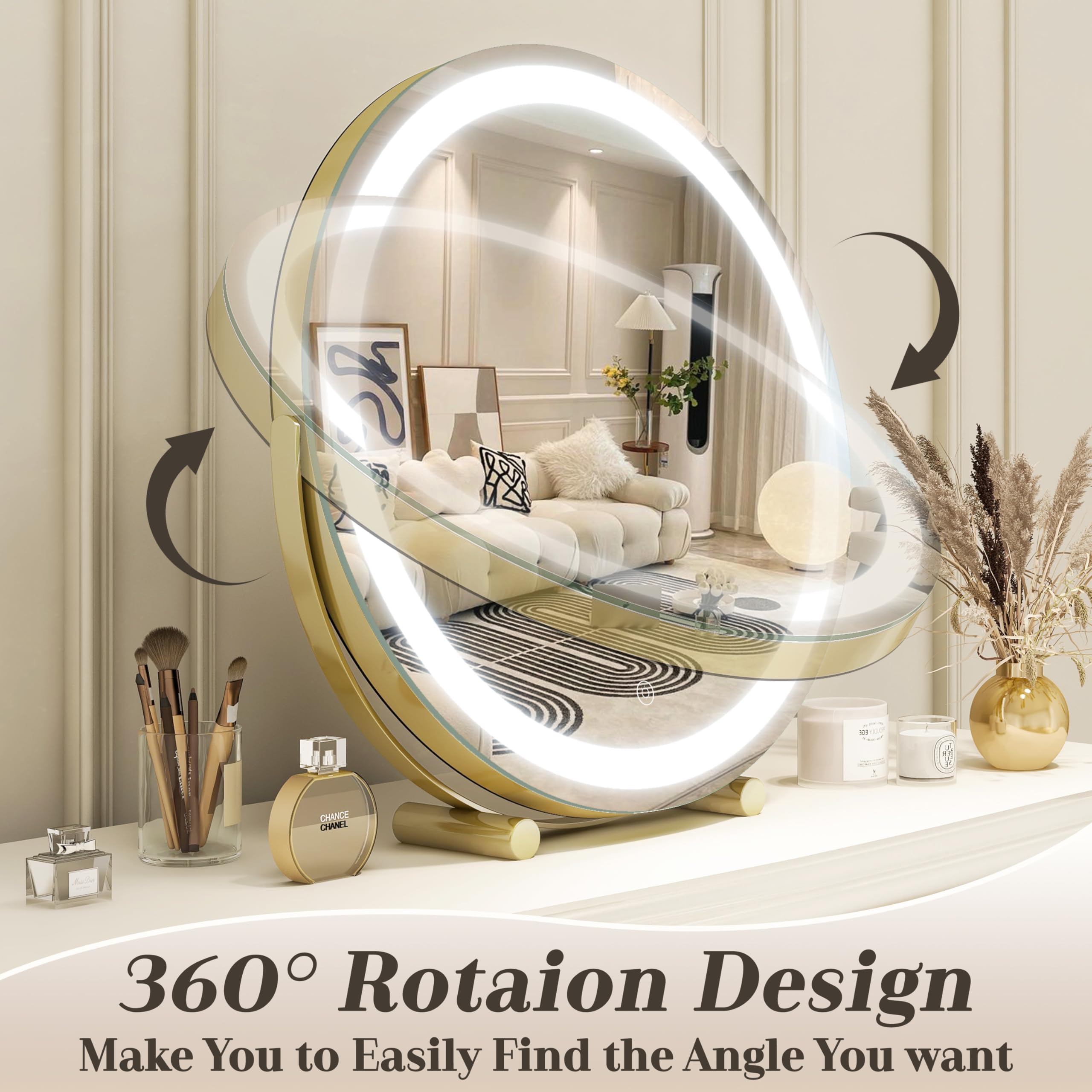 ROLOVE espejo de mesa dorado ideal para dormitorio con acabado elegante