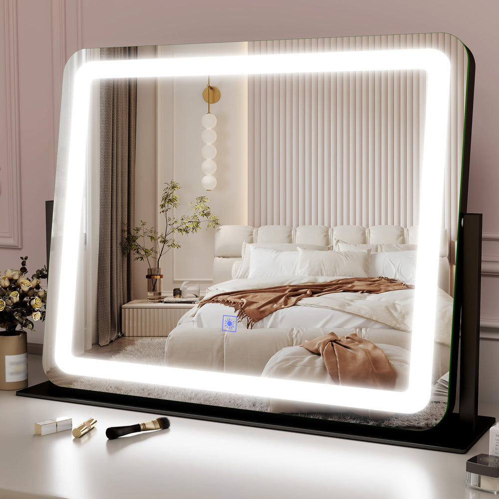 ROLOVE espejo de tocador con luz LED enfocado en el rostro para maquillaje preciso.