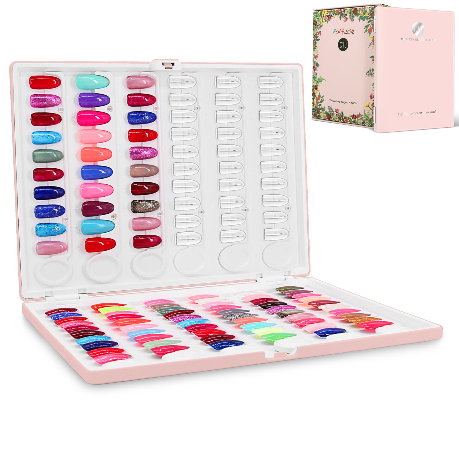 ROMALOVE libro de muestras de uñas con 120 uñas transparentes para ver colores con claridad.
