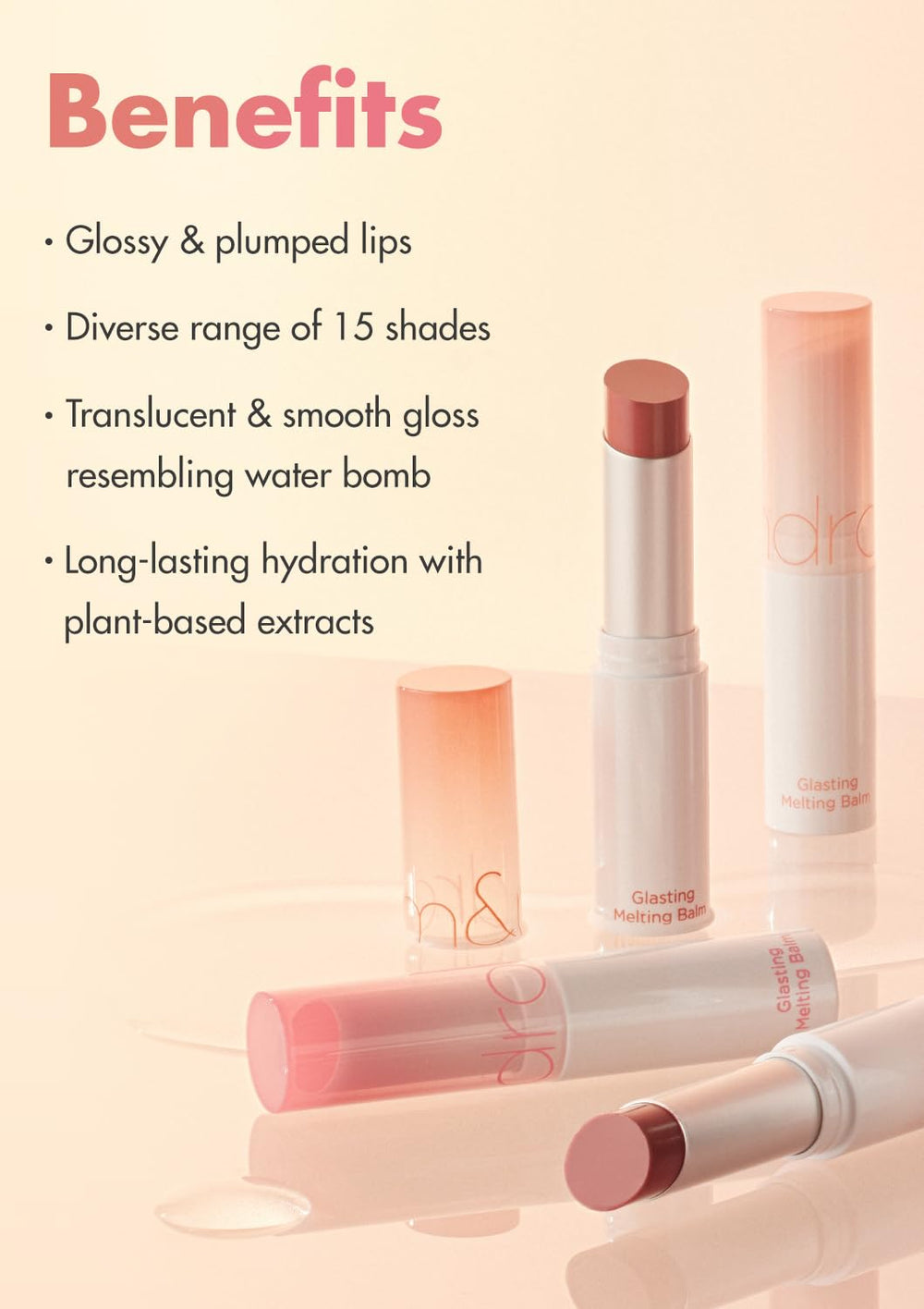 rom&nd GLASTING MELTING BALM 05 Nougat Sand aplicación labial precisa para control de 1 mm.