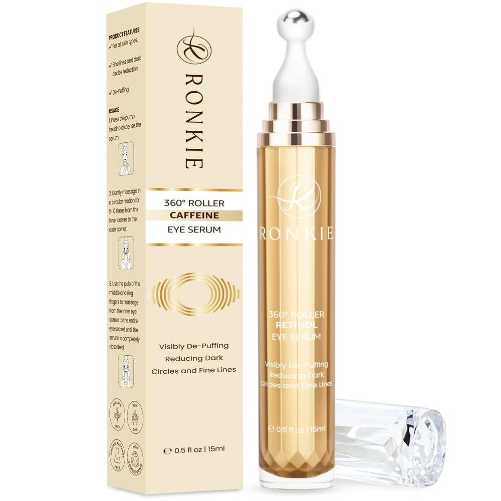 RONKIE barra-ojos cafeína retinol: aplicación rápida para iluminar la mirada y reducir signos de cansancio.