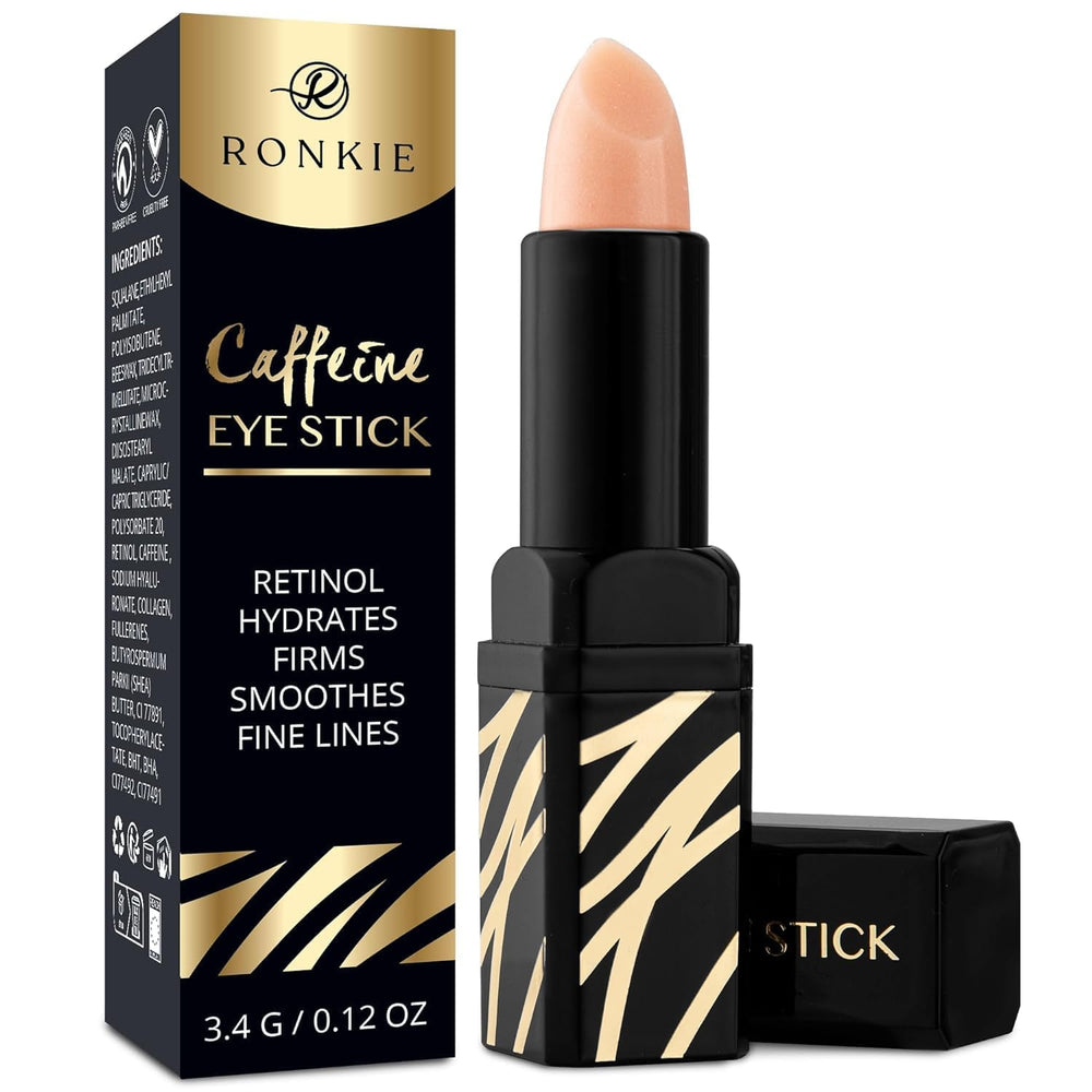 RONKIE Caffeine Eye Stick brightening the under-eye area for a refreshed look.