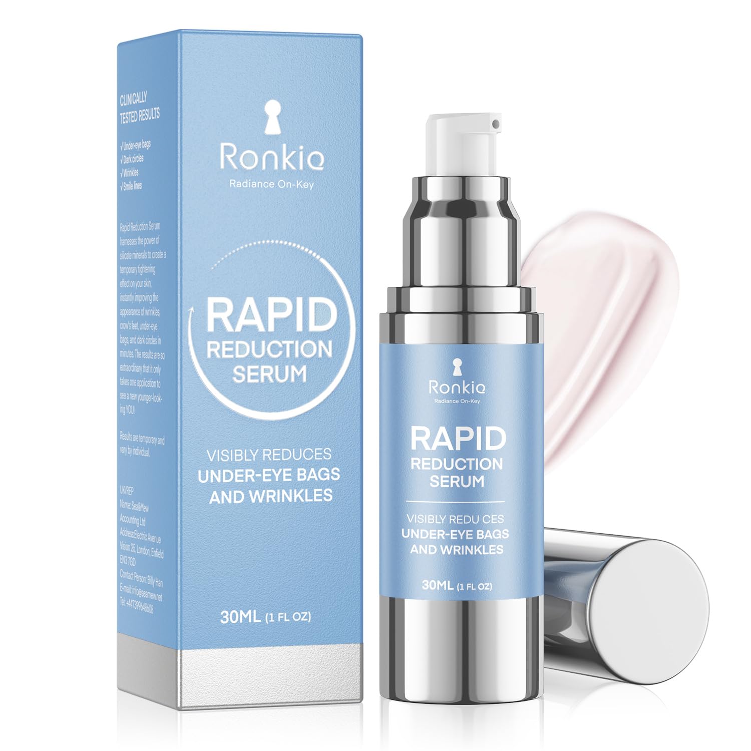 RONKIE crema de ojos en frasco de 1 oz, uso diario recomendado