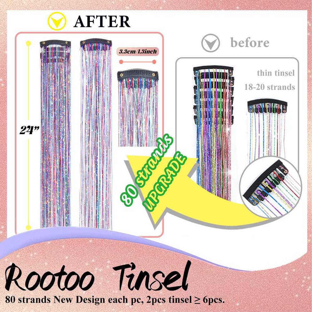 Rootoo tinsel cabello clip rosa brillante para peinados