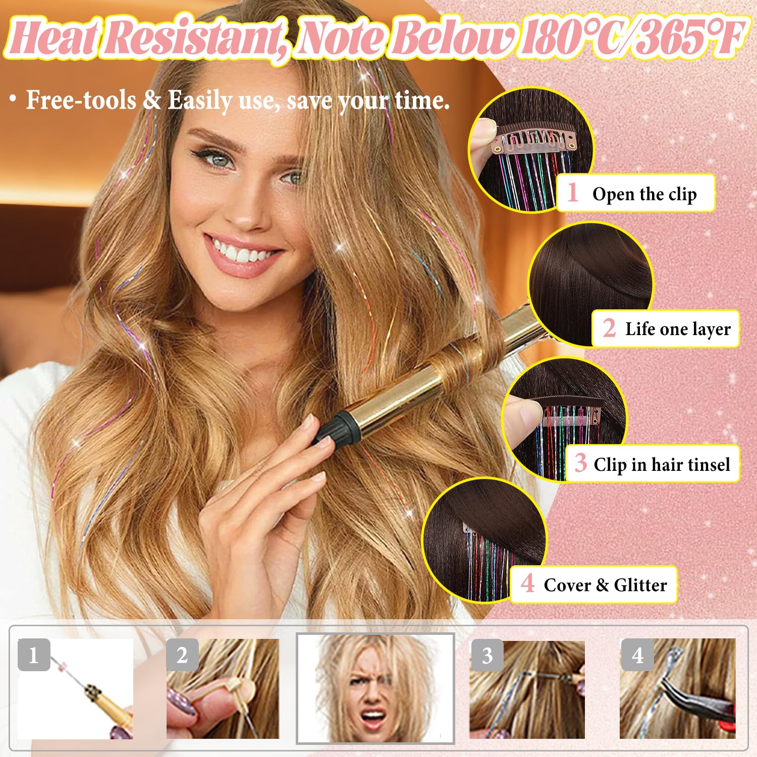 Rootoo clip-in tinsel hair in gold for quick styling