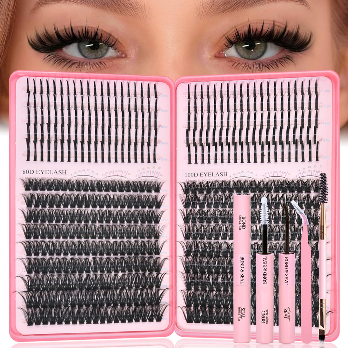 Rootoo conjunto de pestañas con densidad 80D-100D y curva D para un aspecto natural