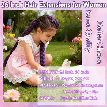 Rootoo extensiones moradas para trenzas, 26 pulgadas, tres paquetes, acabado duradero.