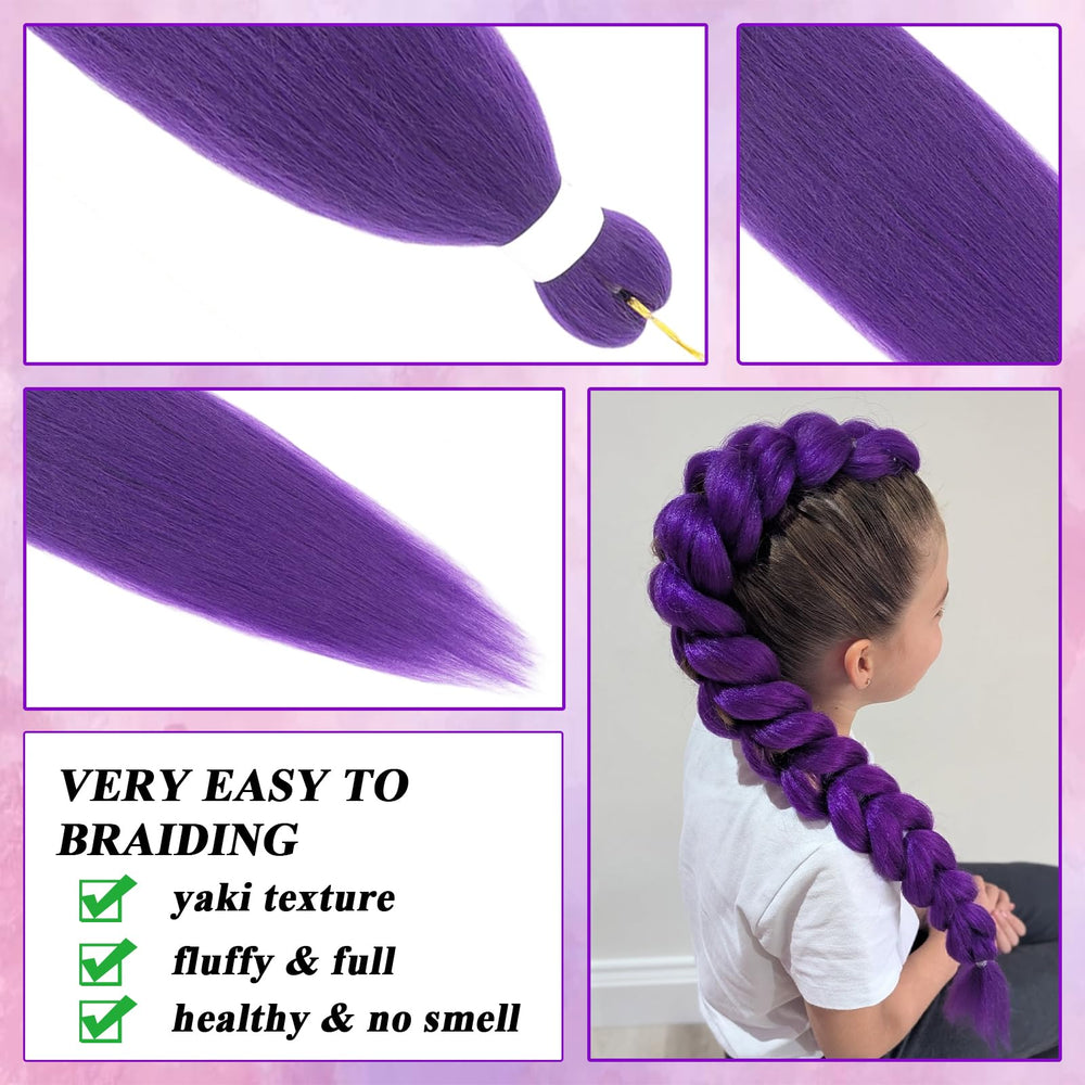 Rootoo pelo morado para cosplay, trenzas largas 26 pulgadas, opción versátil para eventos.