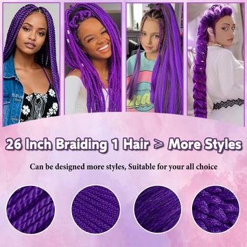 Rootoo pelo morado suave yaki para estilos de trenza versátiles.
