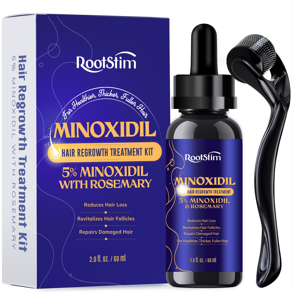 RootStim kit minoxidil 5% en botella de dos onzas para favorecer crecimiento capilar.