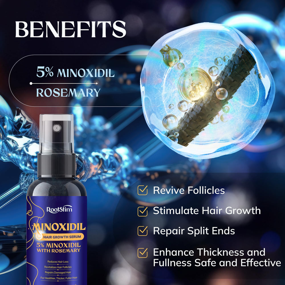 RootStim Minoxidil 5% con romero: aplicación en el cuero cabelludo.