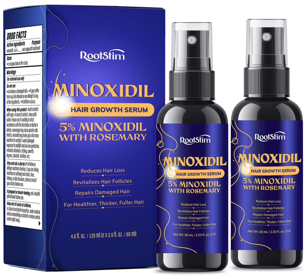 RootStim Minoxidil 5% botella de 60 ml para crecimiento capilar potencial.