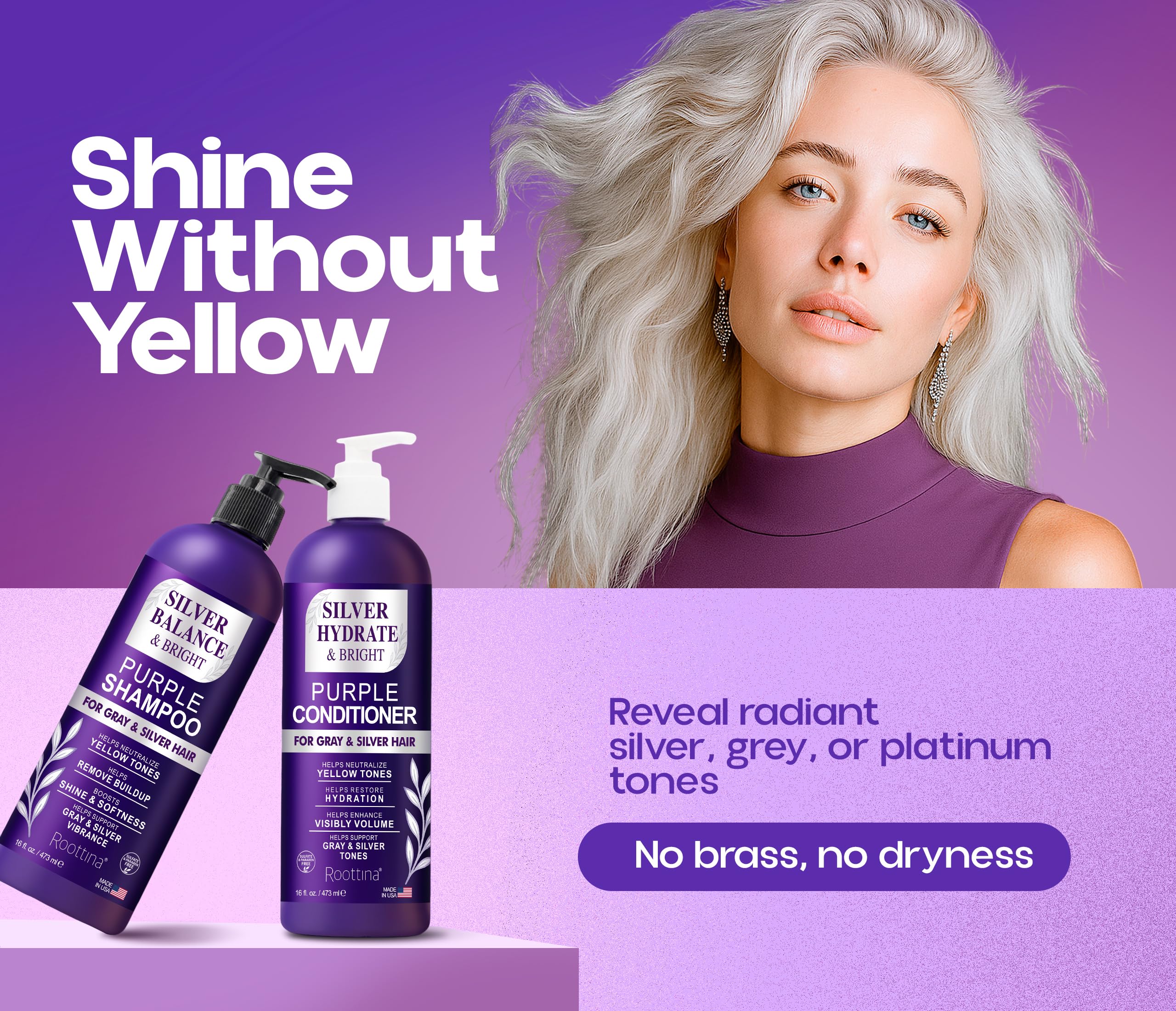 Roottina Silver Shine acondicionador: vertido para cabello suave y manejable.