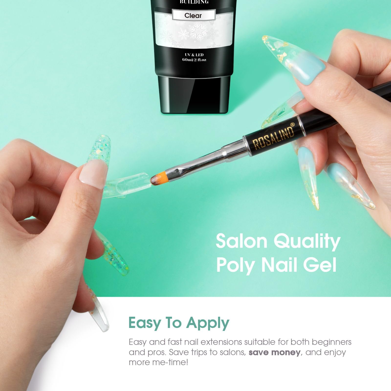 Rosalind gel para uñas encapsuladas con diseños elegantes.