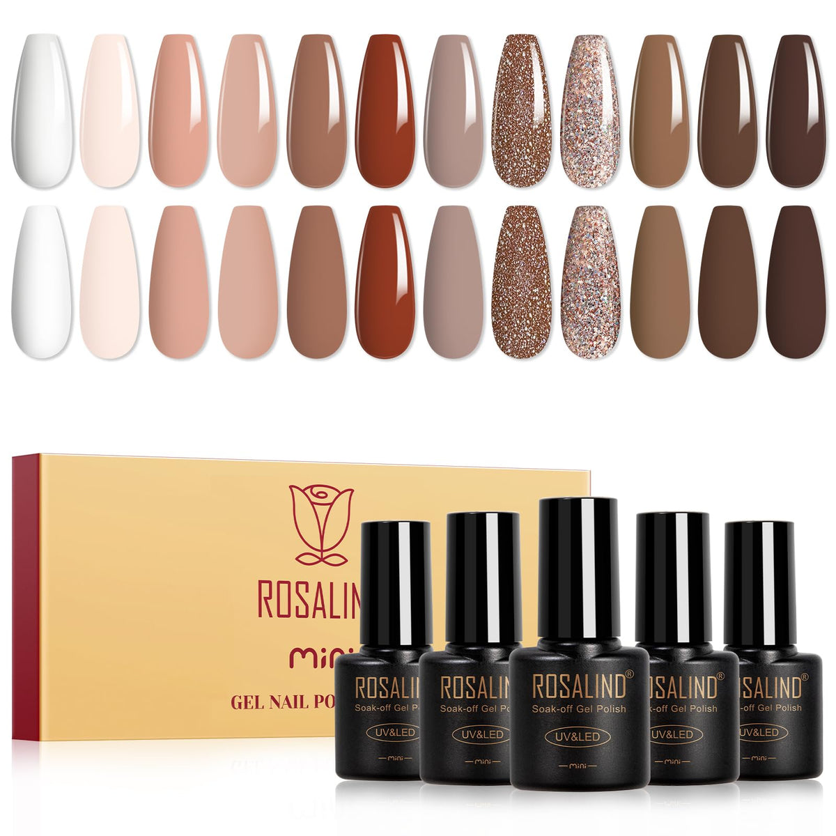 Rosalind conjunto de esmalte gel marrón claro para uñas con acabado elegante
