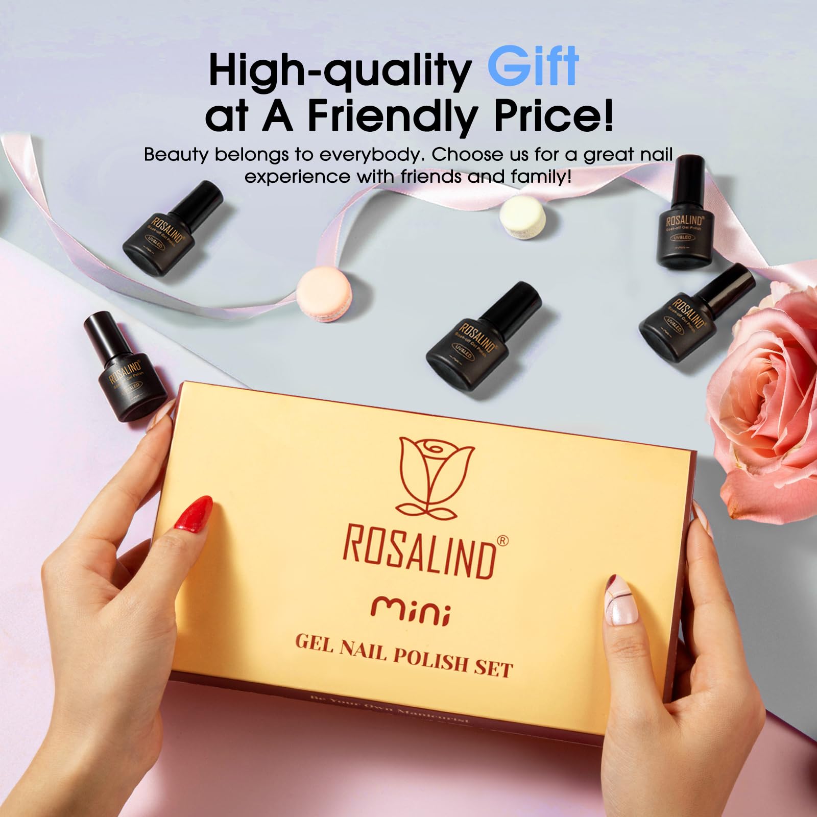 ROSALIND glitter blue polish bottle highlights shimmering accents.