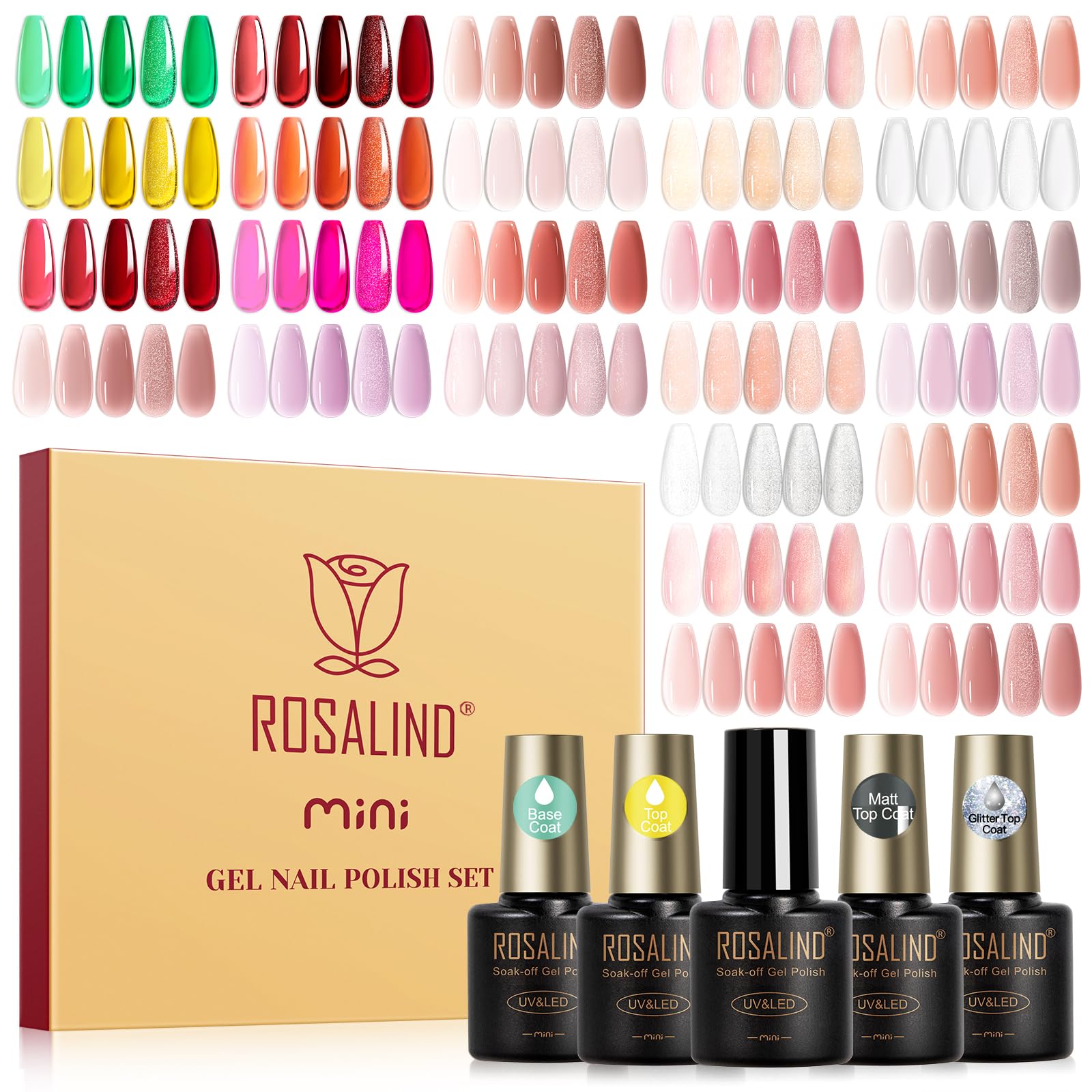 ROSALIND jelly gel polish set color palette highlights translucent hues for versatile nail art