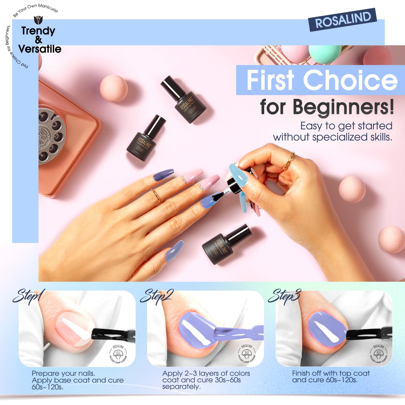 ROSALIND navy blue gel polish bottle for bold nails.