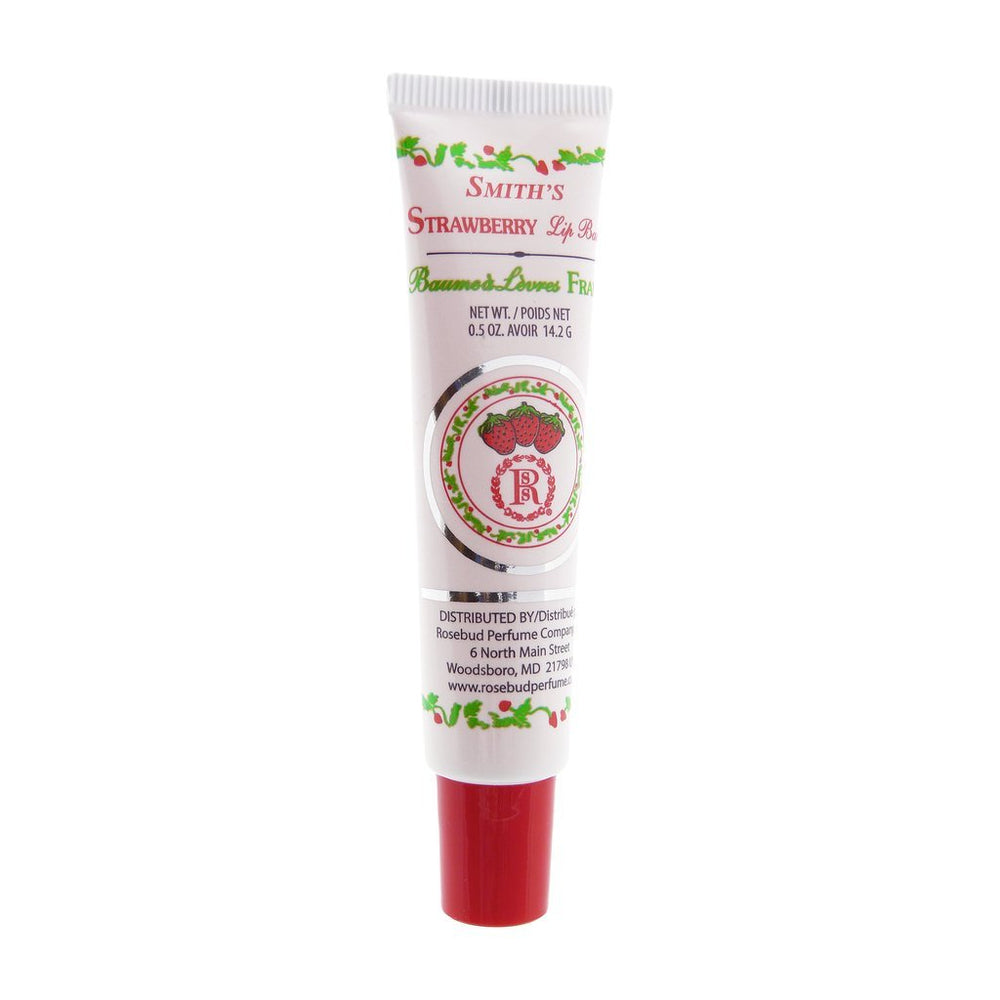 Rosebud balsamo labial, tubo fresa, hidratacion suave para labios secos.
