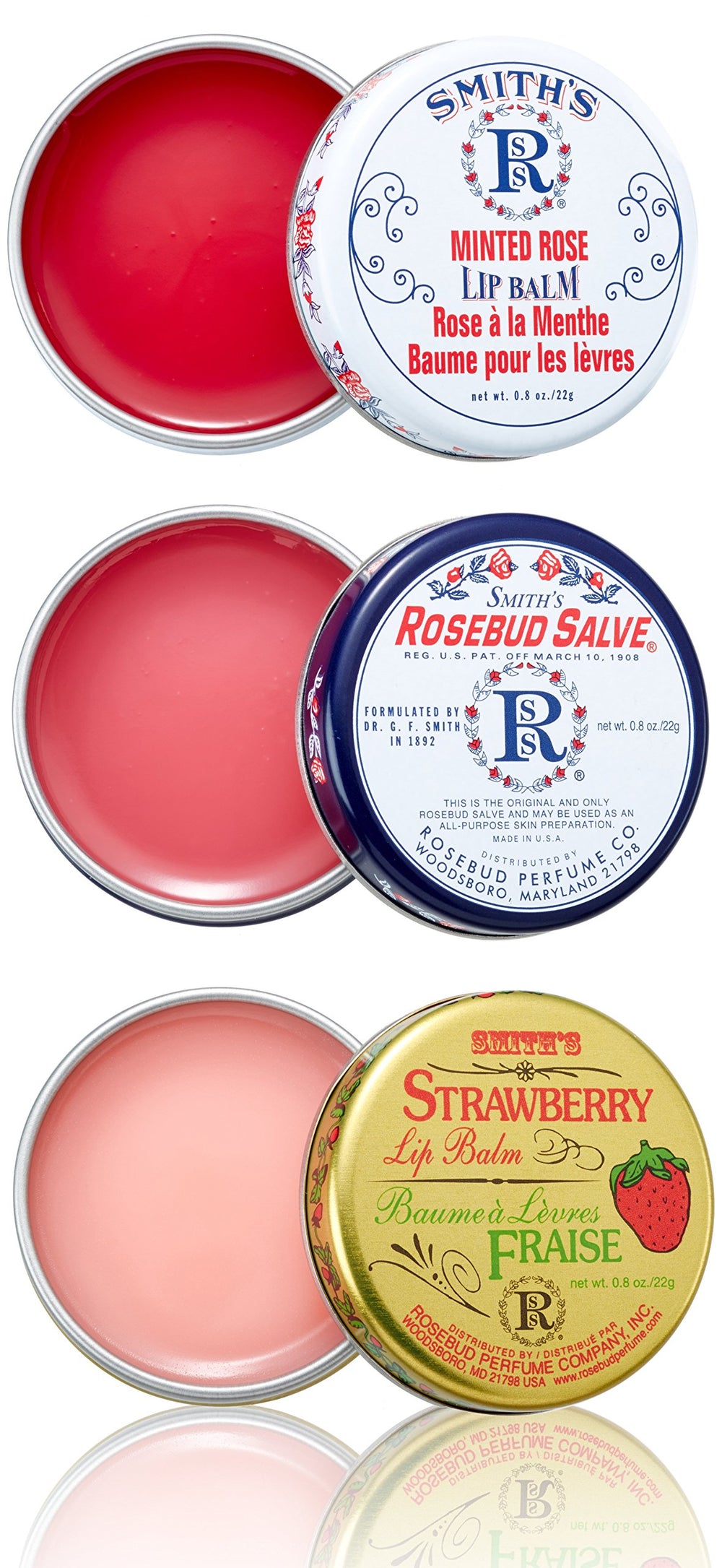 ROSEBUD SALVE: frasco del bálsamo labial de tres capas para hidratación suave