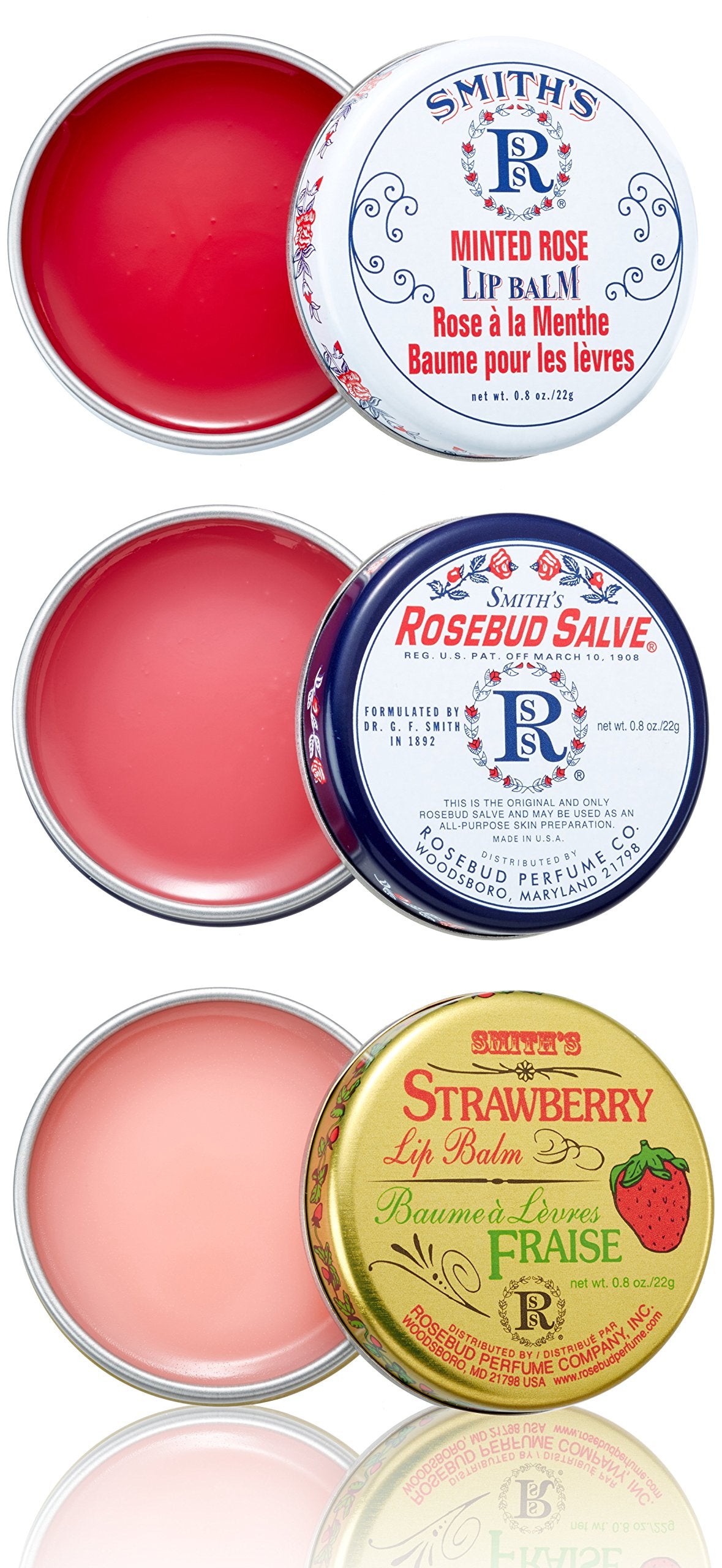 ROSEBUD SALVE: frasco del bálsamo labial de tres capas para hidratación suave