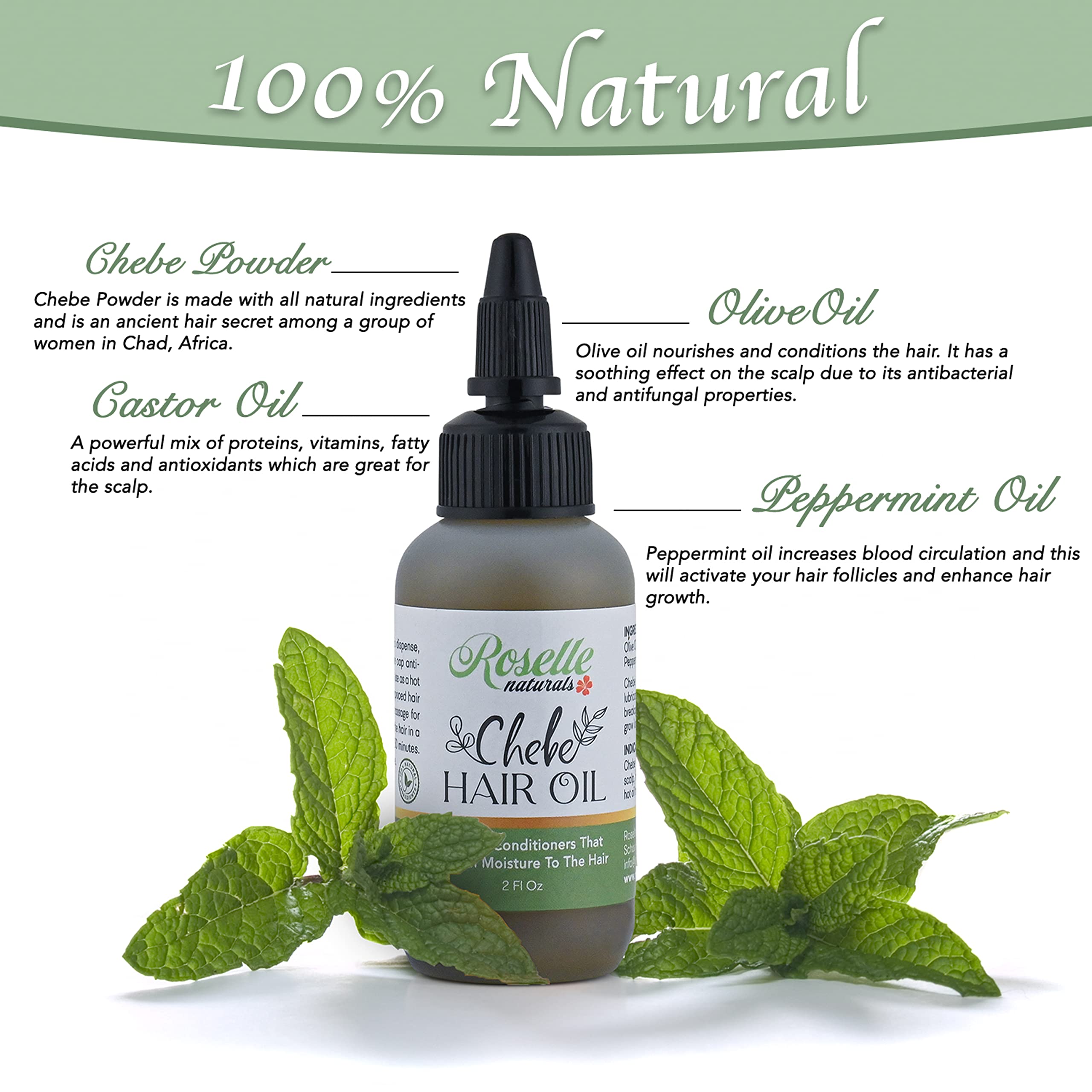 Roselle Naturals aceite Chebe adecuado para uso diario.