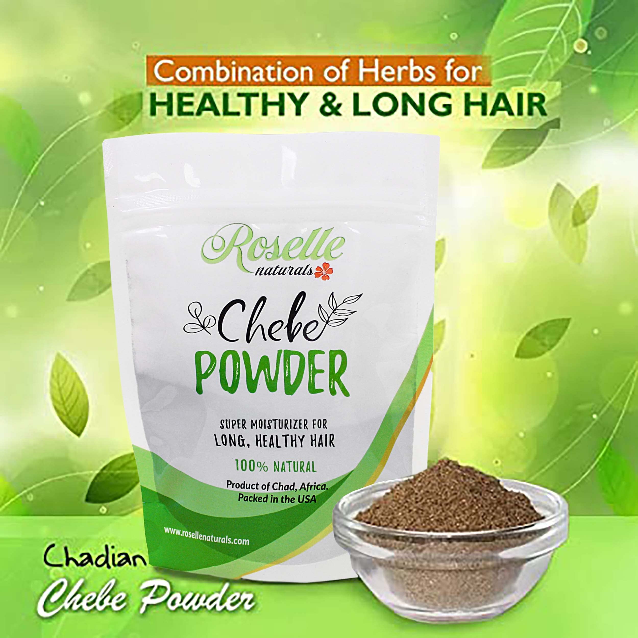Roselle Naturals Polvo Chebe originario de Chad para revitalizar el cabello