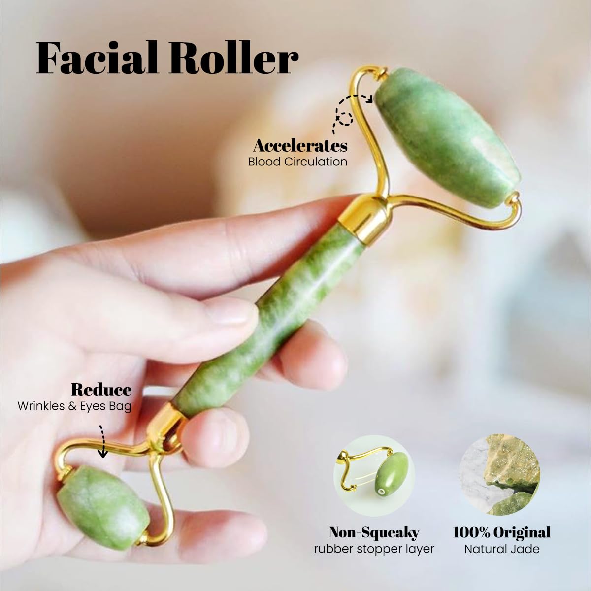 ROSELYNBOUTIQUE rodillo jade cuidado piel rostro verde para relajación.