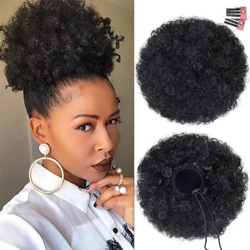 Rosmile Afro Puff con cordón ajustable, apariencia natural para cabello natural.