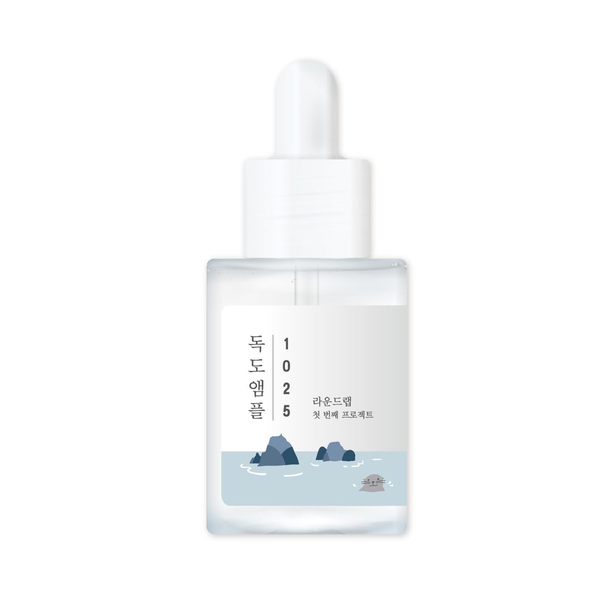 ROUND LAB 1025 Dokdo Ampoule en envase claro, facilita hidratación suave.