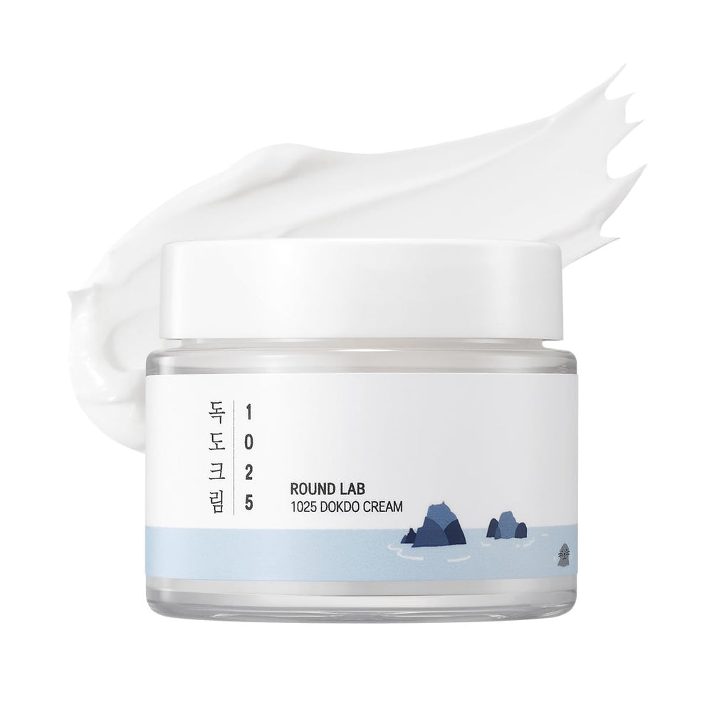 ROUND LAB 1025 Dokdo Cream, frente del envase, hidratación profunda para piel sensible.