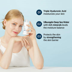 Aplicación en la cara con ROUND LAB 1025 Dokdo Lotion para confort diario