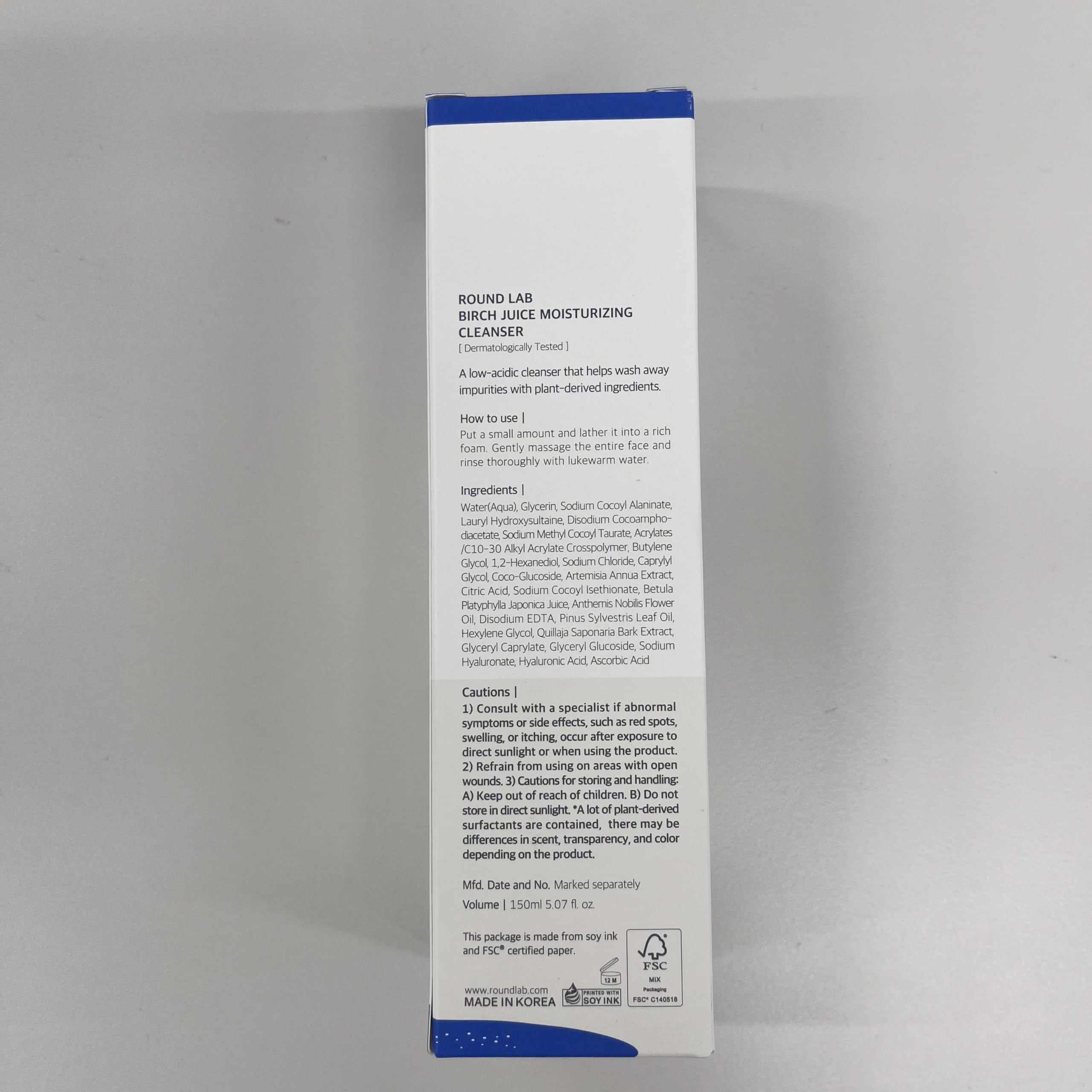 ROUND LAB Birch Juice limpiador hidratante, etiqueta clara: beneficios y uso recomendado.
