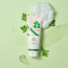 ROUND LAB Mugwort Calming Cleanser, aplicación en la palma para uso diario cómodo.