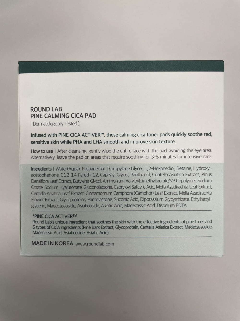 ROUND LAB Pine Calming Cica Pad ideal para piel sensible y propensa a irritaciones