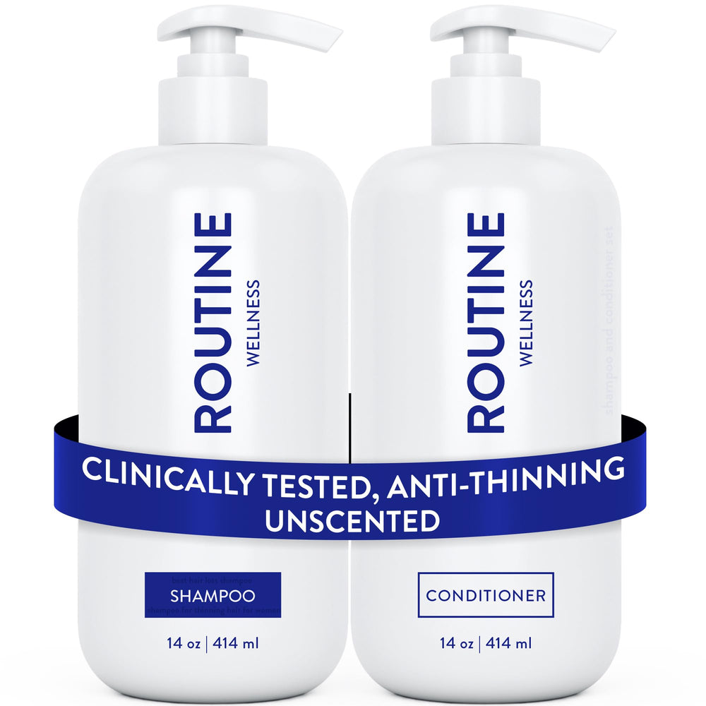 Routine Wellness champú anti-caída botella: fortalecimiento capilar visible.