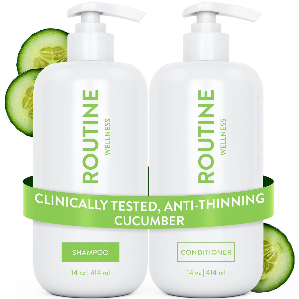 Routine Wellness champú anticaída, botella frontal, cabello más lleno y con brillo