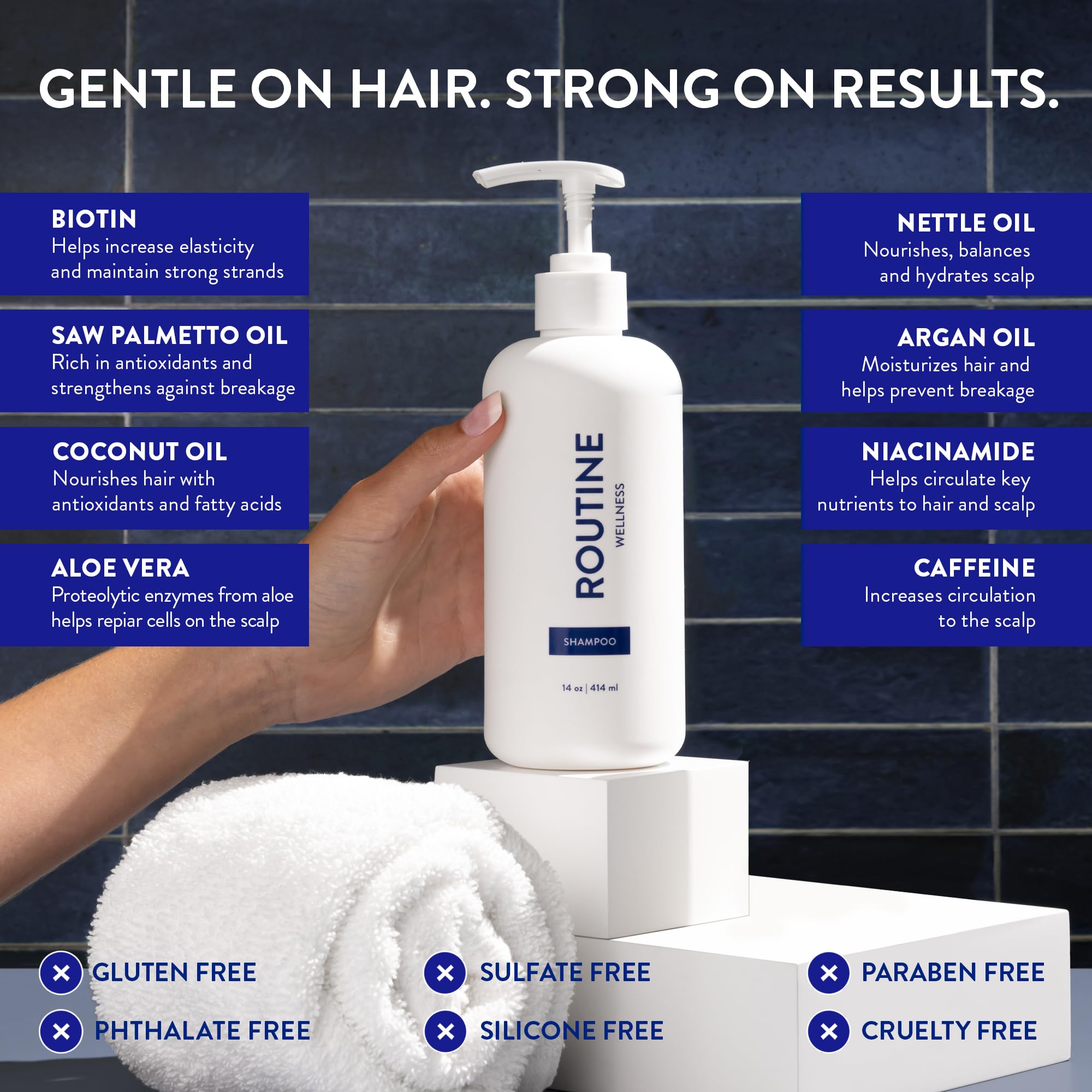 Routine Wellness Champú biotina y dht, apoyo para densidad capilar.